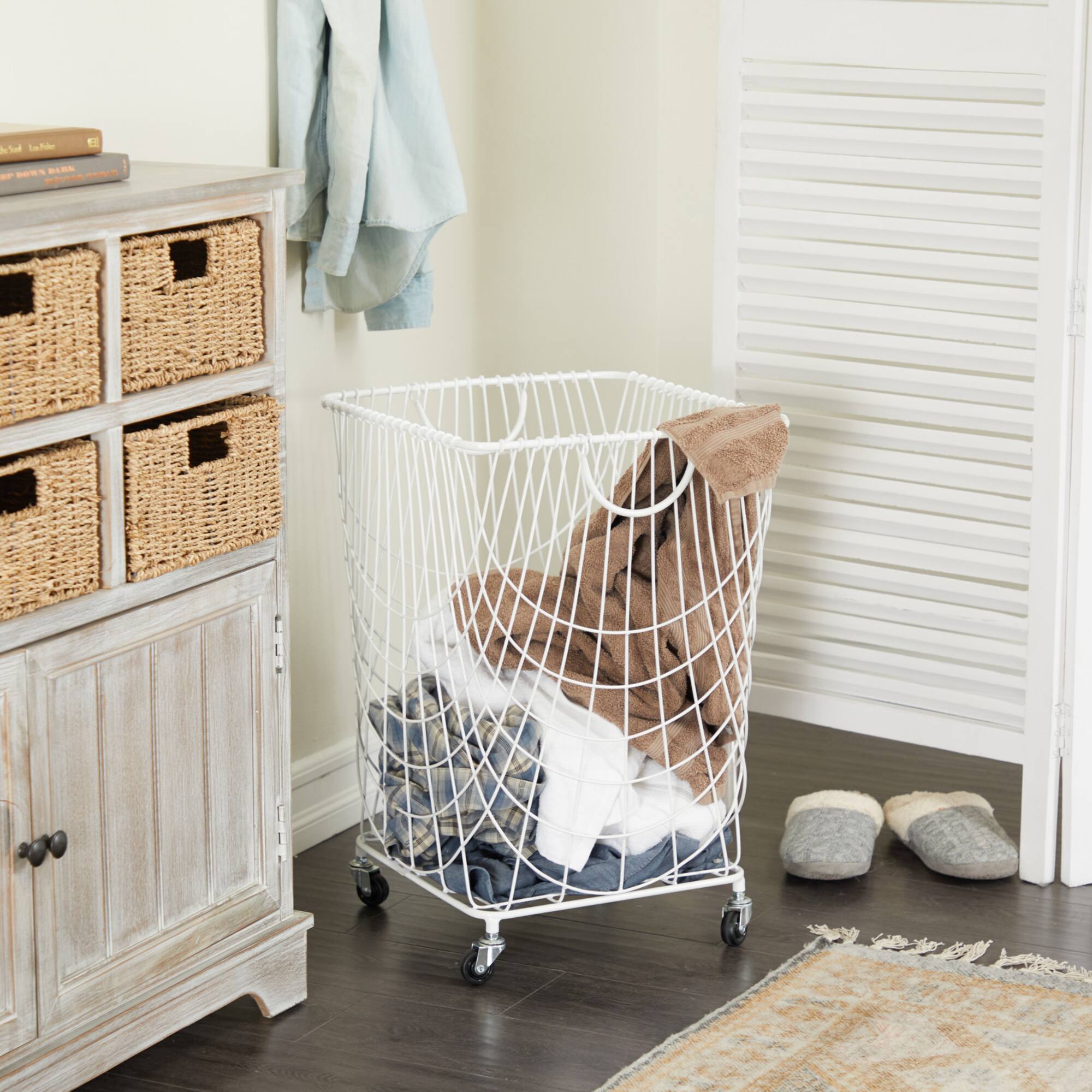 White Iron French Country Storage Cart, 17" x 17" x 17"